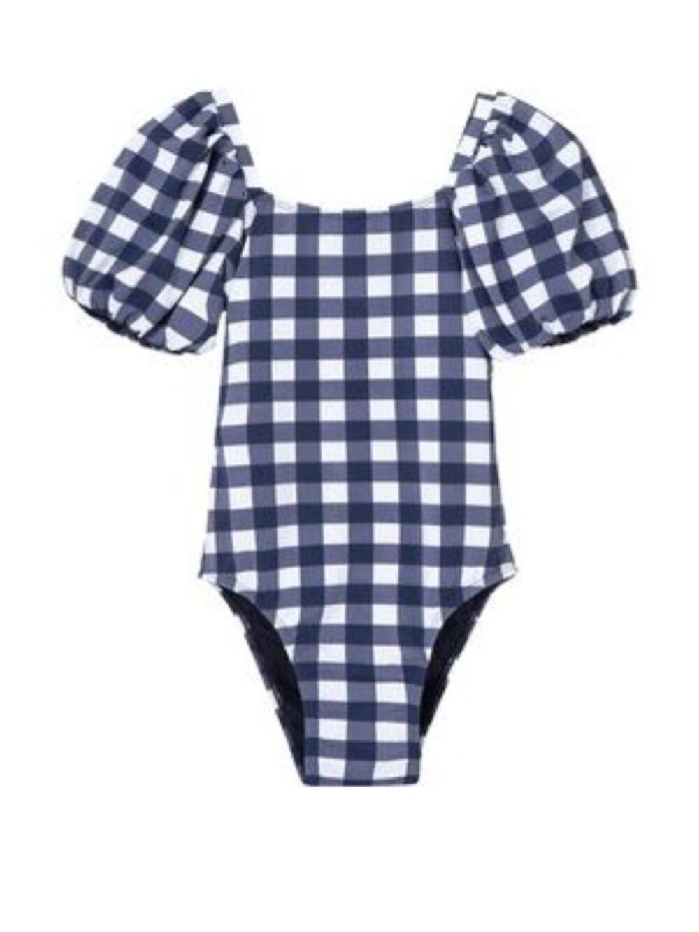 Habitual Kid | Blue and White Checkered Puff Sleeve One Piece Swimsuit | Size 12